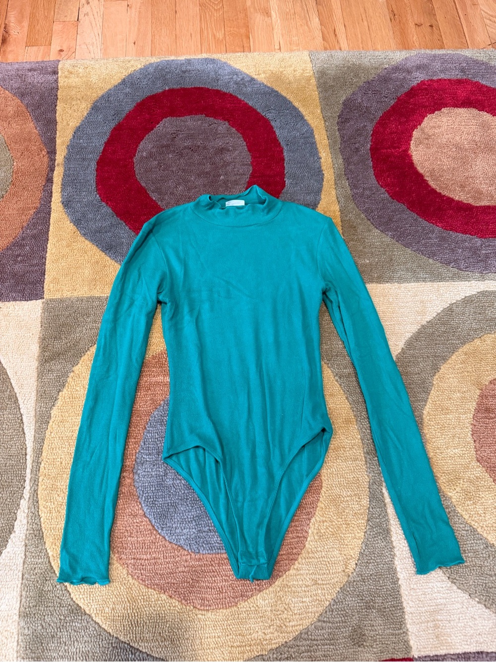 Intimately Free People Kelly Green Mock Neck Ribbed Long Sleeve Bodysuit Size XS